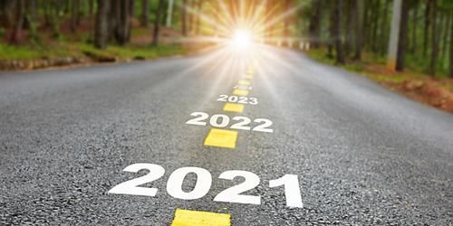 Image of a road with markings for the years ahead fron 2021 onwards 
